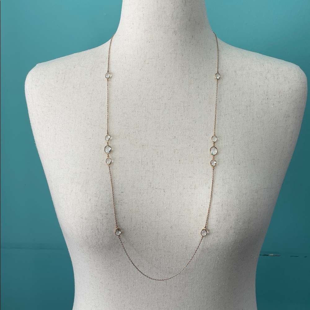 Long Gold Clear Crystal Necklace